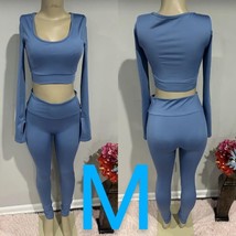 Blue 2 PC Crop Top &amp; Leggings Set Workout Yoga Exercise Gym/Loungewear~ Size M - £26.90 GBP