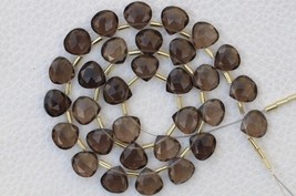 Natural, 30 pieces faceted heart shape SMOKY briolettes beads, 9x9 mm app, whole - £47.78 GBP