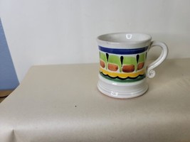 Hand Made Mug Mexico Geometric Design Pastel Colors 3 Inches - £14.19 GBP