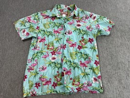 RJC Hawaiian Shirt Mens Large Blue Pink Flamingo Floral Beach Hawaii USA... - $22.76