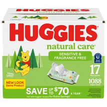 Huggies Natural Care Sensitive, Fragrance Free Baby Wipes, 17 Packs 1088... - $37.45