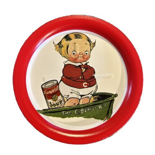 Vintage Campbells Soup Kids Advertising Tin Coaster 3 1/2&quot; Boy in Boat - $8.15