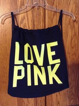 Victoria&#39;s Secret PINK Canvas Drawstring Backpack dark blue neon green B... - £18.29 GBP