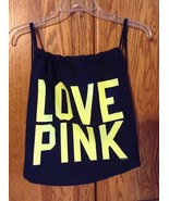 Victoria&#39;s Secret PINK Canvas Drawstring Backpack dark blue neon green B... - $31.91 CAD