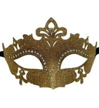 Gold Glitter Princess Crystal Mardi Gras Masquerade Mask Laser Cut - £7.93 GBP