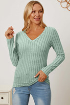 Basic Bae Full Size Ribbed V-Neck Long Sleeve T-Shirt - £15.34 GBP