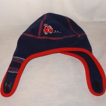 Fire Truck Ear Flap Hat Size Toddler Blue Reversible Hook Loop Chin Strap - $5.35
