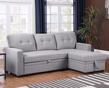 L-Shape Reversible Linen Fabric Sleeper Sectional Sofa With Storage Chai... - $914.99