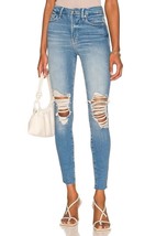 Good American Good Waist High Rise Skinny Jeans Raw Hem Blue Distressed ... - £32.89 GBP