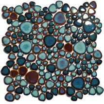 Glazed Pebble Porcelain Tile Aqua Brown Heart-Shaped Mosaic Wall and Flo... - $14.95+