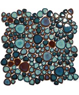Glazed Pebble Porcelain Tile Aqua Brown Heart-Shaped Mosaic Wall and Flo... - $20.59 CAD+