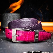 Alessio Genuine Ostrich & Ostrich Leg Exotic BeltPink / Purple image 7