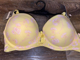 Daisy Fuentes ~ Womens Bra Push Up Floral Underwire Smooth Cup Yellow ~ 34B - £17.32 GBP