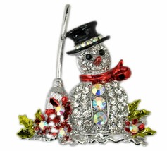 Stunning Diamonte Silver Plated Christmas Elegant Snowman Brooch Cake Pin SM2 - £10.71 GBP