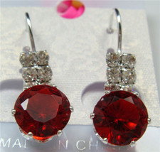 gold Plated round red rhinestone Crystal Pierced Earrings - £1.55 GBP