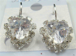 gold Plated clear rhinestone Crystal Pierced Earrings heart shaped - £2.32 GBP