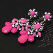 pink rhinestone flower floral Pierced Earrings drop - £2.32 GBP