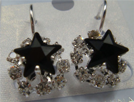 gold Plated black rhinestone Crystal Pierced Earrings star shaped - £1.55 GBP