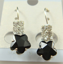 gold Plated black rhinestone Crystal Pierced Earrings star shaped dangle - £1.55 GBP