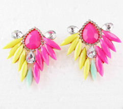 pink yellow cab cabochon rhinestone Pierced Earrings - £2.36 GBP