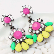 pink yellow green cab cabochon rhinestone Pierced Earrings drop dangle - £2.32 GBP