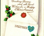 Christmas Greetings Sincere Holly Envelope Letter Embossed Postcard BB L... - $7.08