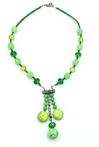 Handmade Lime Green Magnesite Faceted Glass Beaded Y Drop Choker Necklace - £28.48 GBP