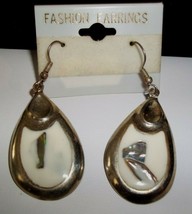 Nos Alpaca Mexico Drop Dangle Earrings With Abalone Shell In White Enamel - £3.88 GBP