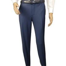 Men's MONO Turkey Slacks 100% Wool Plain Front Regular Fit 2501-24 Mid Blue image 9