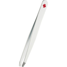 Rubis White with Red Swiss Cross Slanted Tweezer 3.75"
