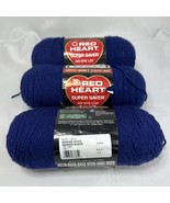 Vintage Red Heart Super Saver Yarn 7oz Soft Navy Lot Of 3 - $26.09