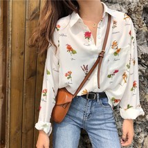 Vintage  Print Loose Casual Off White Blouse Women Long Sleeve Female Top Office - £46.64 GBP