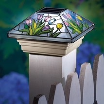 Solar Post Cap Light Porch Patio Deck Mailbox Outdoor Fence Decor TULIP FLOWER - £21.53 GBP