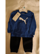 Puma Infant 0-3 Months Boys 2 Piece Set Royal Blue Longsleeve Shirt &amp; Bl... - $12.99