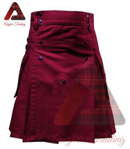 Scottish Utility Kilt For Men Heavy Cotton Maroon Utility Kilt Men&#39;s Custom Kilt - £38.27 GBP