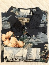 HOOK &amp; TACKLE Men’s Hawaiian Shirt Fish Fishing Sailboats Hibiscus Size ... - $14.85