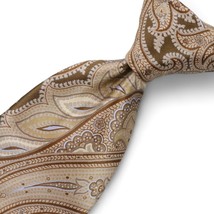 New Ike Behar 100% Silk Neck Tie Tan Blue Paisley Print Woven Made in US... - £22.60 GBP