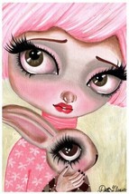 A Precious Love - Pink Girl Bunny Fine Art Print Tattoo Artist Custom Lithograph - £15.18 GBP