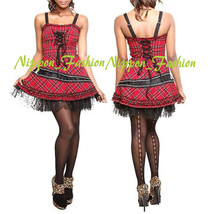 HELL BUNNY Hot topic Lenoir Red Tartan Punk Goth Visual Lei Visual Kei Emo Dress - £113.50 GBP