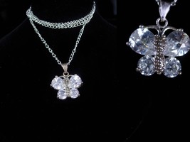 Sterling necklace Butterfly necklace Cz butterfly necklace silver fine jewelry - £59.61 GBP