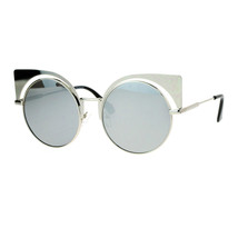 Womens Round Cateye Sunglasses Oversized Metal Wing Top Frame Mirror Lens - £14.01 GBP