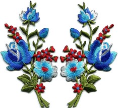 Blue Roses Pair Flowers Floral Bouquet Retro Boho Applique Iron-on Patch S-80... - £14.71 GBP