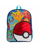 New Pokemon Backpack 16&quot; Pokeball Pikachu Squirtle Charmander Pencil Pouch - £31.04 GBP