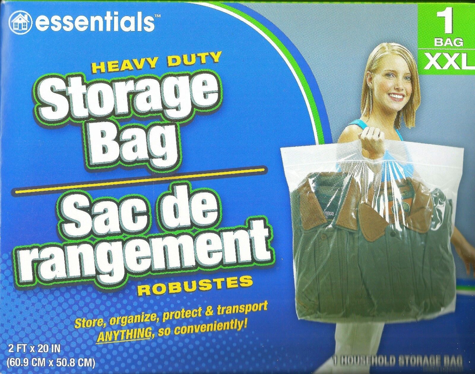 10 gallon XXL Clear Plastic STORAGE Bag w Handle Heavy Duty 24" x 20" Essentials - $17.75