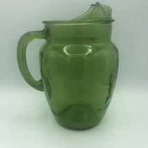 Vntge Anchor Hocking Green Glass Water Pitcher 9&quot; Ribbed/Wave Pattern AS IS READ - £9.68 GBP