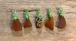 Lot Of 5 Green Wire Wrapped Sea Glass Necklace Pendants Muti Colors! Jewelry - $7.89