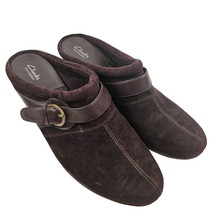 Clarks Bendables Shoes Womens 11 Brown Suede Leather Slip On Clog Wedge Heels - £23.74 GBP