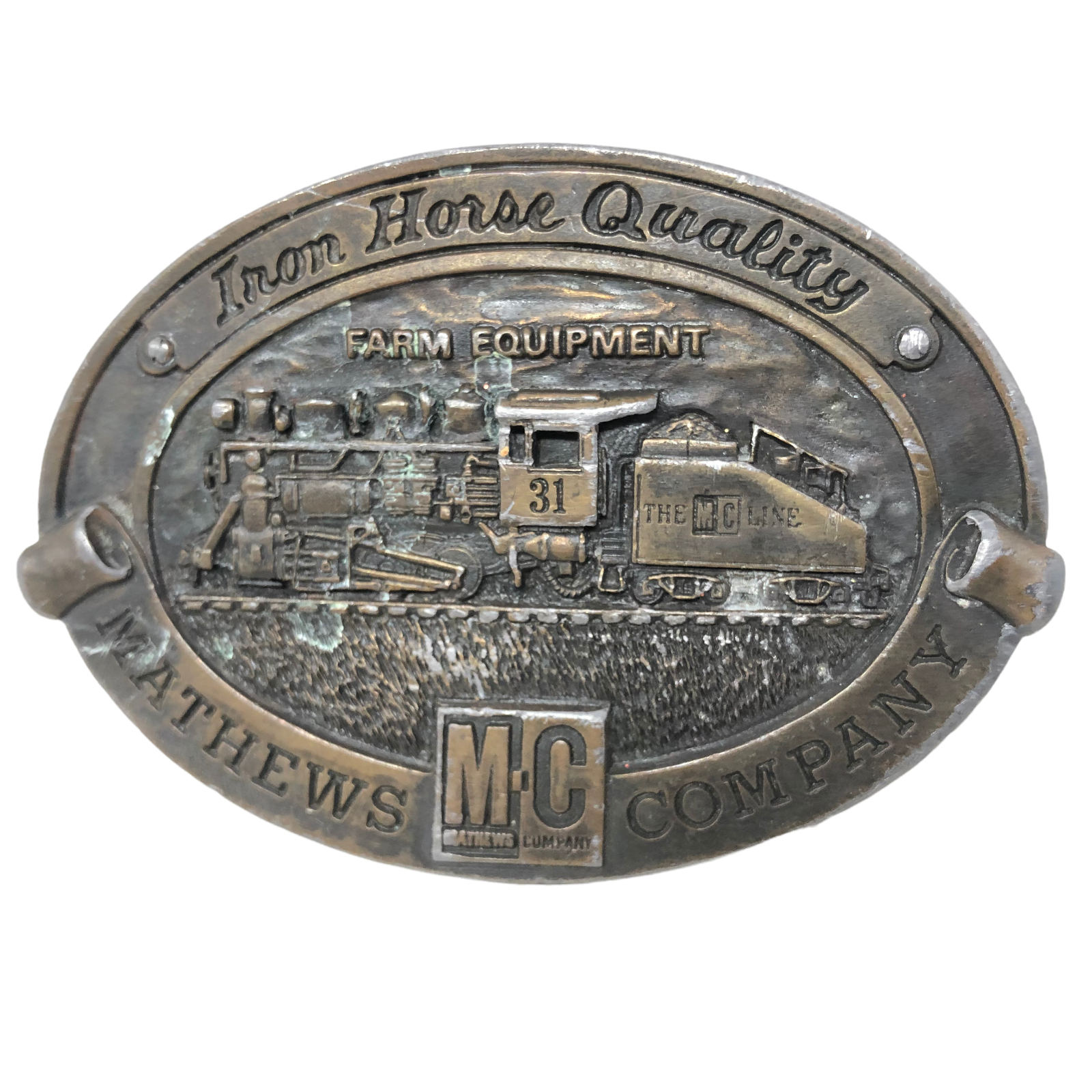 VTG Mathews Company Iron Horse Quality Farm Equipment Belt Buckle Award ... - $31.67
