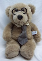 Vintage 1987 Heartline Brown Teddy Bear W/ Tie &amp; Glasses 13&quot; Plush Stuffed Toy - £19.46 GBP