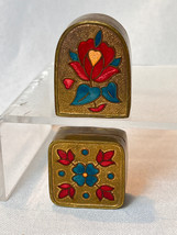 Vtg Cloisonne Enamel Trinket Boxes Floral Painted Metal Pill Containers - £23.42 GBP